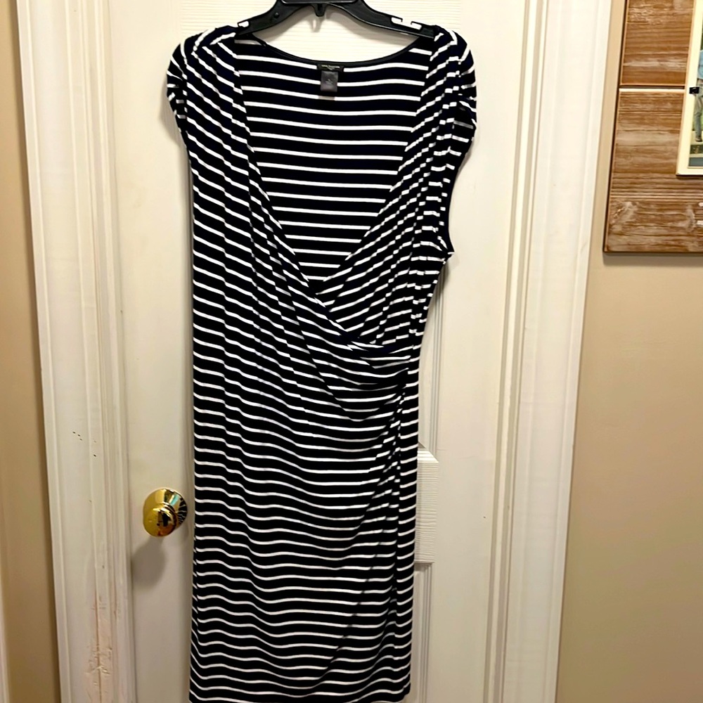 Ann Taylor Factory navy and white striped dress. Size XL